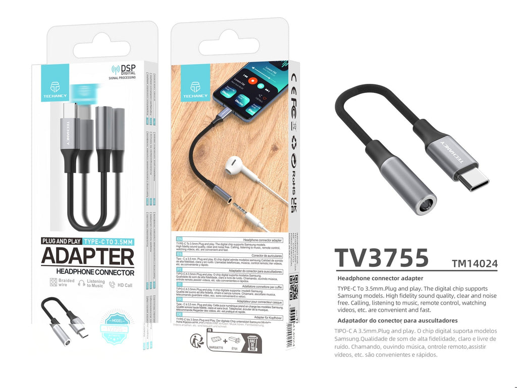 Techancy TV3755 Audio-Adapter, USB-C auf 3,5-mm-Kopfhöreranschluss, DSP-Chip, kompatibel mit Samsung/Huawei/Xiaomi