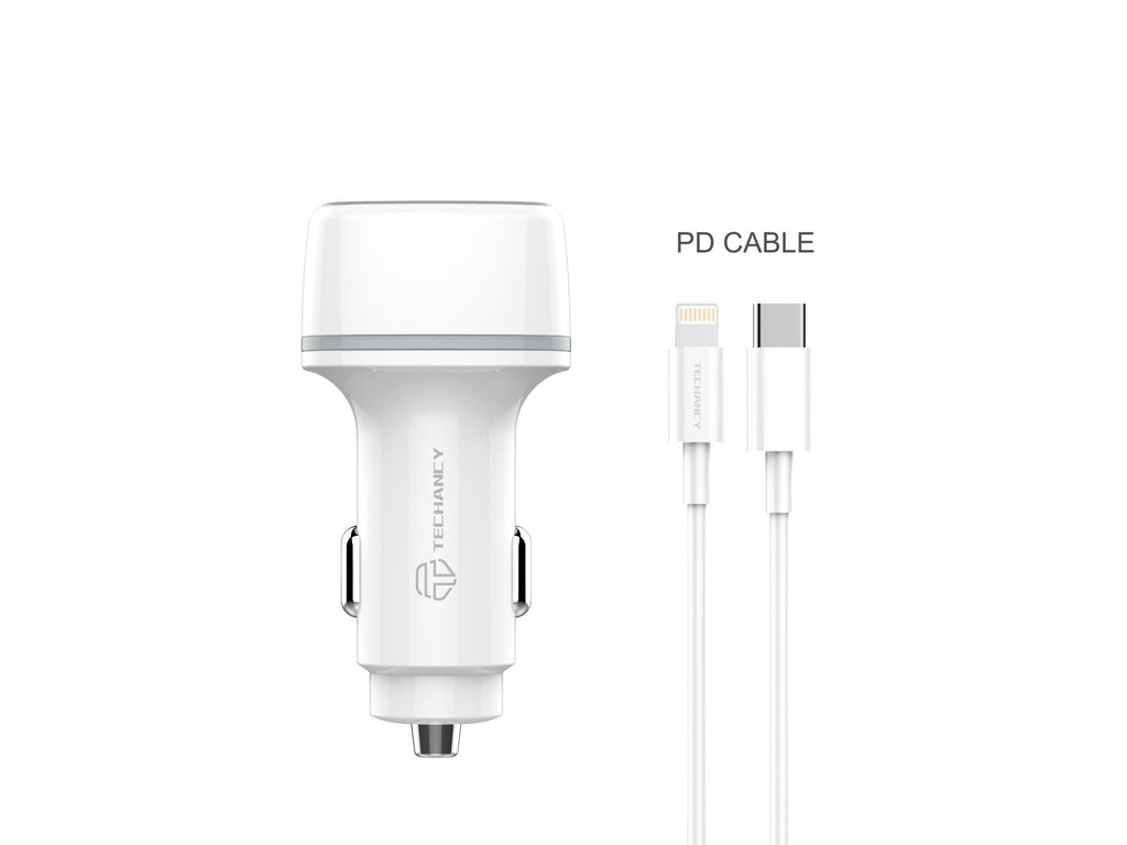 Techancy Kfz-Ladegerät 38 W TC6404, Schnellladung PD3.0+QC3.0, USB-C-Lightning-Kabelset,