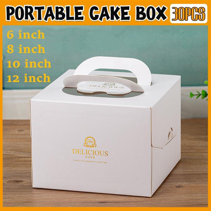 30PCS White Portable Cake Boxes Display Window Packing Case Party with Handle Birthday