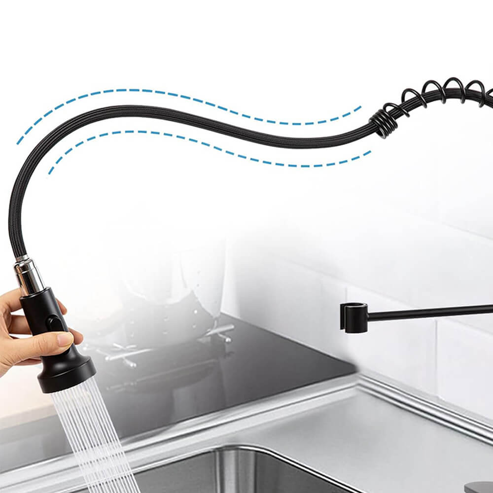 Sink faucet with flexible hose, detachable shower head, black