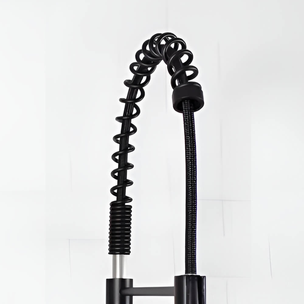 Sink faucet with flexible hose, detachable shower head, black