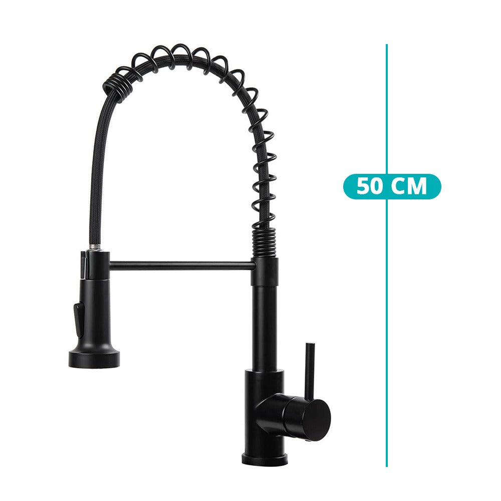 Sink faucet with flexible hose, detachable shower head, black